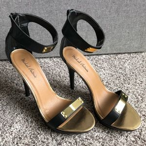 Michael Antonio, 8, black leather heels, 5” heel